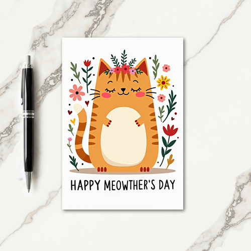 Striped Feline Floral Card