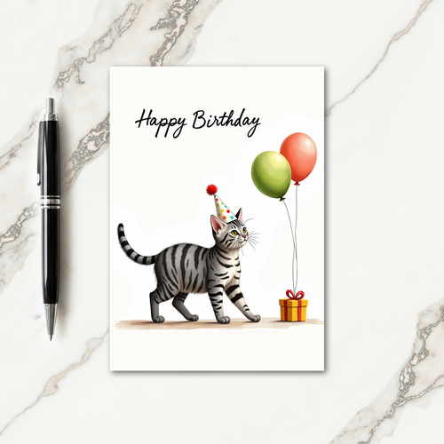 Striped Feline Party Hat Card
