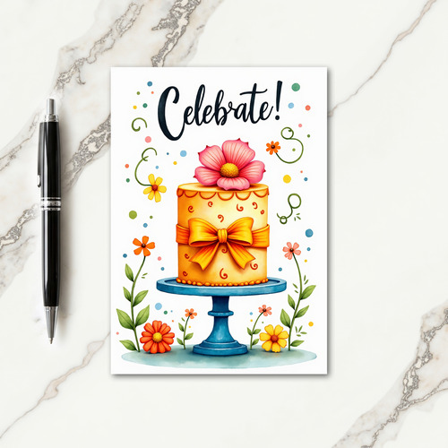 Striped Floral Cake Party Card