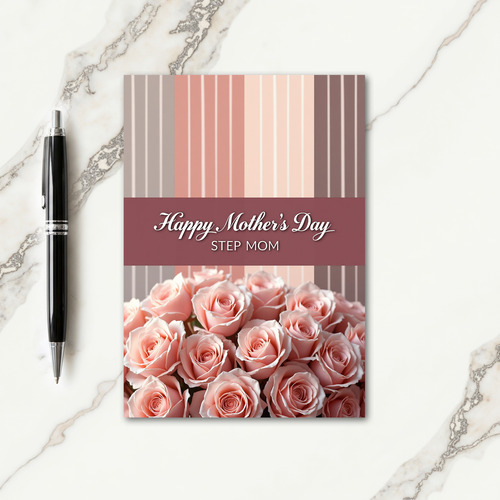 Striped Floral Rose Greeting Card