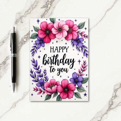 Striped Floral Wreath Card