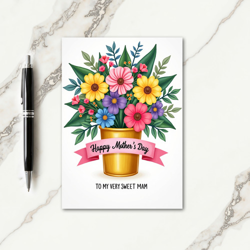 Striped Golden Pot Bouquet Card