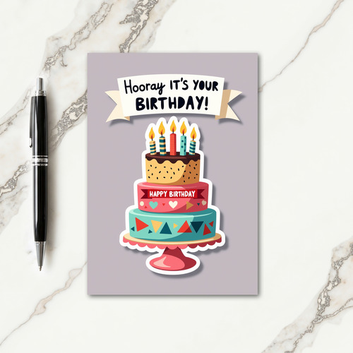 Striped Happy Tiered Cake Card