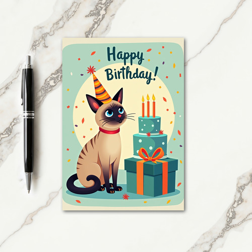 Striped Hat Cat Birthday Card