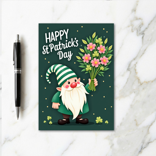 Striped Hat Gnome St Patricks Card