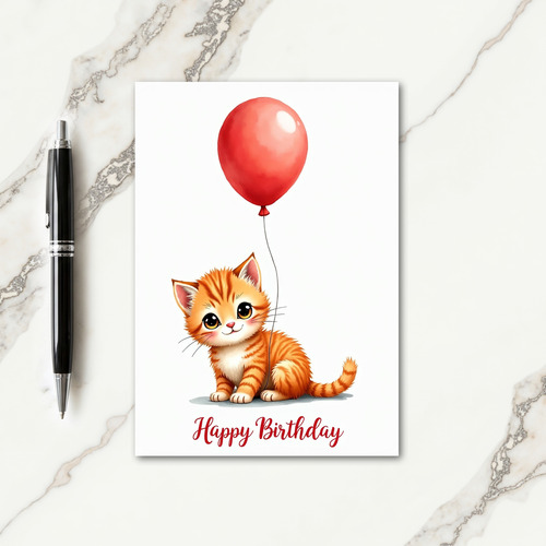 Striped Kitten Balloon Birthday Card