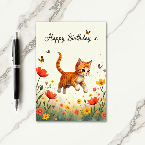 Striped Kitten Birthday Card