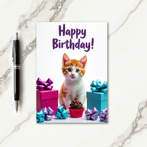 Striped Kitten Party Card
