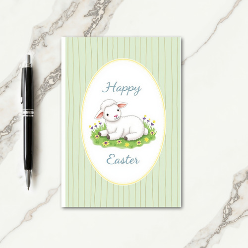 Striped Lamb Oval Frame Card