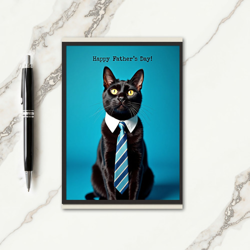 Striped Necktie Feline Portrait Card