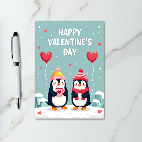 Striped Penguins Valentines Day Card