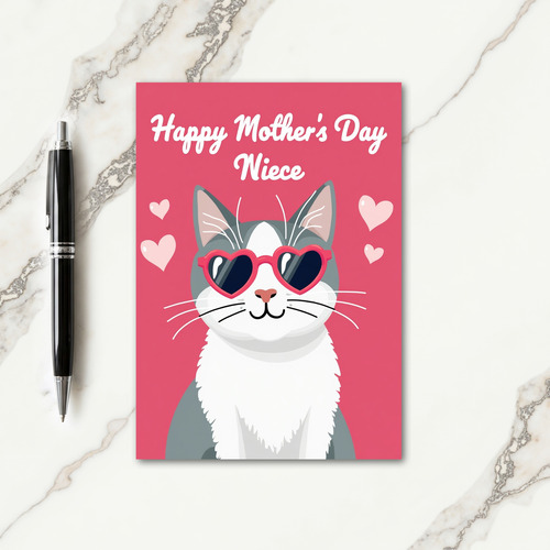 Striped Pink Cat Mothers Day Card