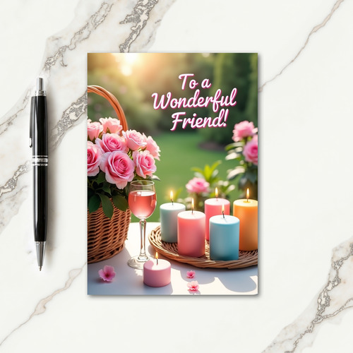 Striped Pink Rose Friend Card