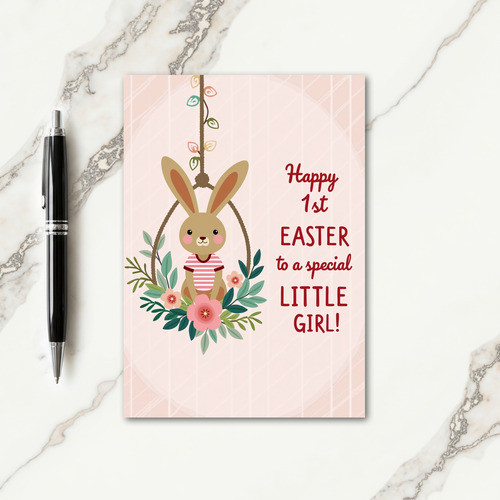 Striped Rabbit Floral Swing Card