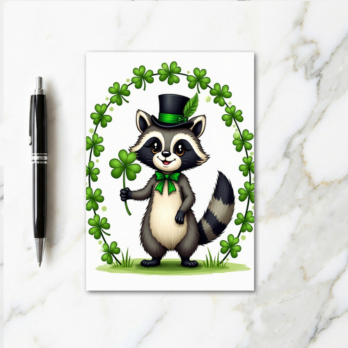 Striped Raccoon Clover Luck Card
