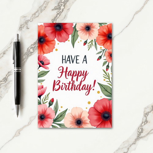 Striped Red Bloom Birthday Card