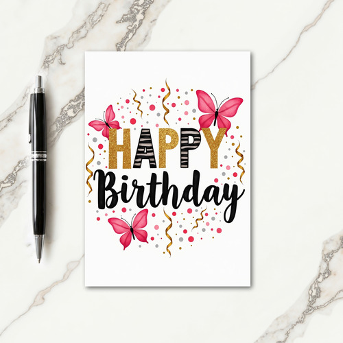 Striped Script Birthday Card