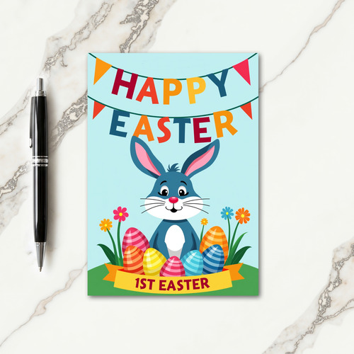 Striped Springtime Rabbit Card