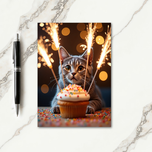 Striped Tabby Birthday Sparkler Card