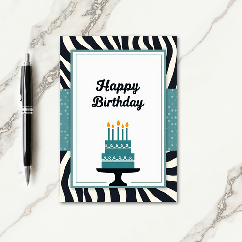 Striped Teal Cake Party Card