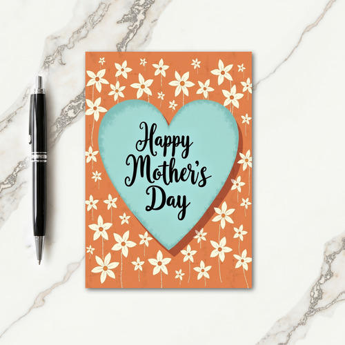 Striped Teal Heart Blossom Card