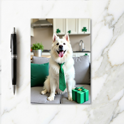 Striped Tie Dog St Patricks Card