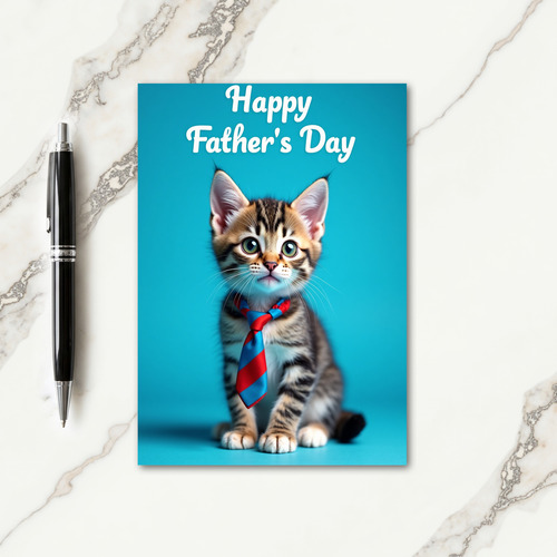 Striped Tie Kitten Father Card