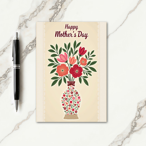 Striped Vase Bouquet Mothers Card