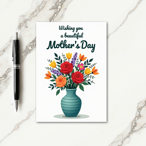 Striped Vase Happy Mothers Day Card