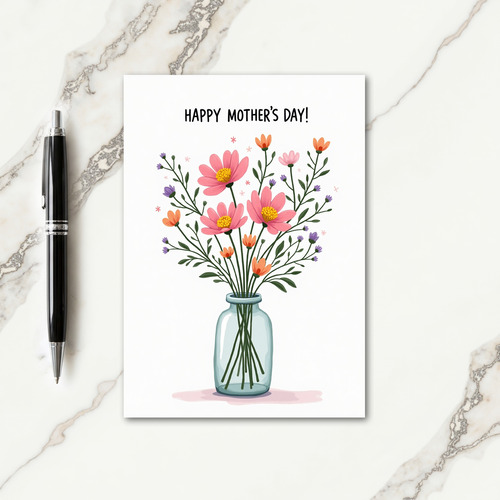 Striped Vase Mothers Day Greeting Card