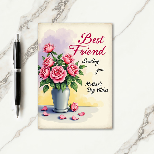 Striped Vase Roses Best Wishes Card