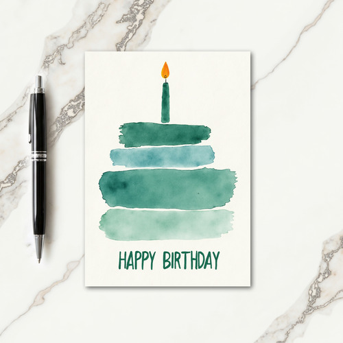 Striped Watercolor Cake Card