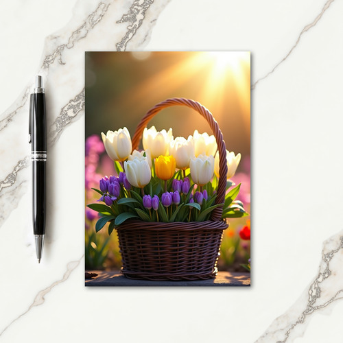 Striped Woven Flower Basket Card