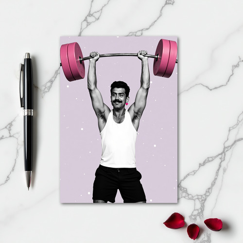 Strong Man Pink Pop Art Card