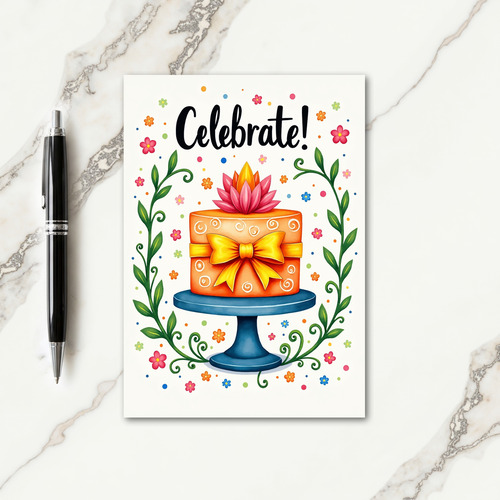 Stylized Cake Joyful Birthday Card