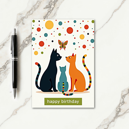 Stylized Cats Birthday Card