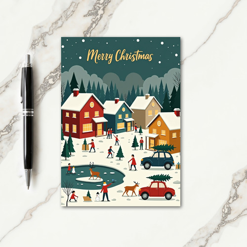 Stylized Village Christmas Card
