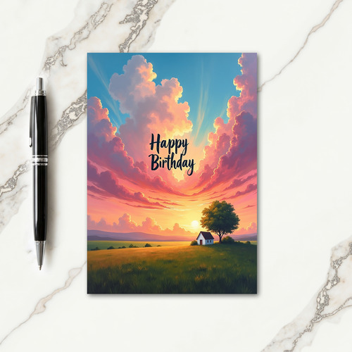 Sunset Cottage Birthday Card