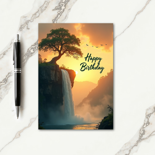 Sunset Waterfall Birthday Card