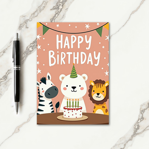 Sweet Animal Party Hat Card
