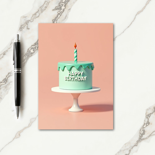 Sweet Aqua Cake Birthday Card