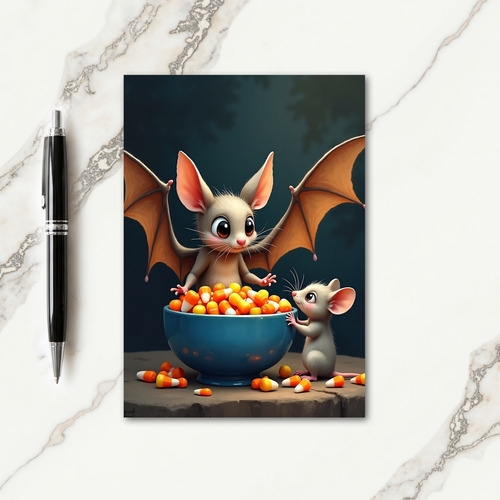 Sweet Bat And Mouse Treat Card