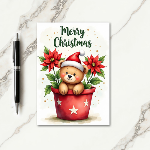 Sweet Bear Floral Christmas Card