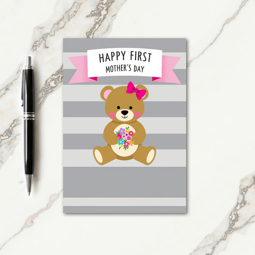 Sweet Bear Mothers Day Floral Card