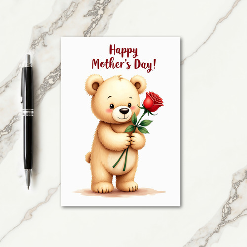 Sweet Bear Rose Mothers Day Card