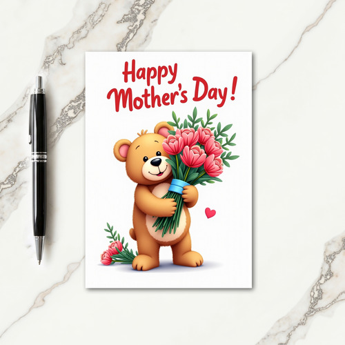 Sweet Bear Tulips Mothers Day Card