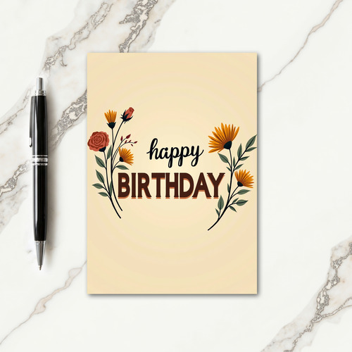 Sweet Beige Birthday Floral Card