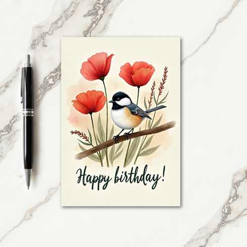 Sweet Bird And Flowers Card
