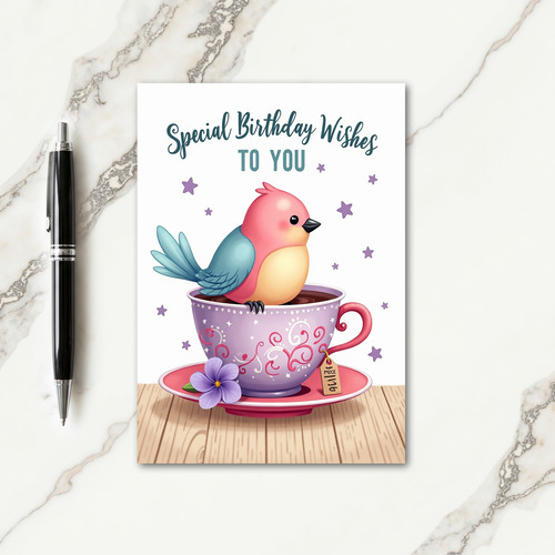 Sweet Bird Teacup Birthday Card