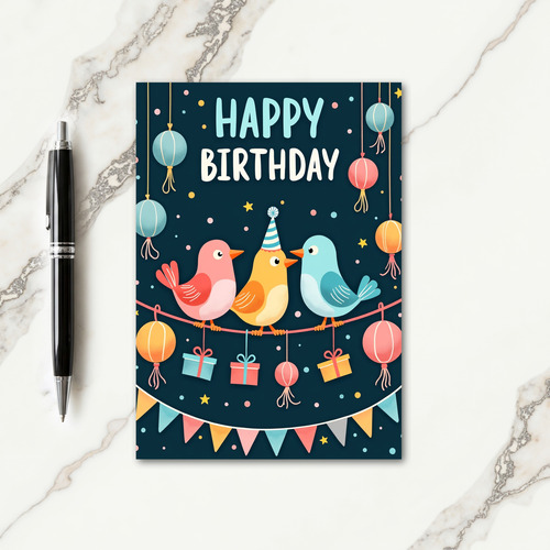 Sweet Birds Party Hat Card
